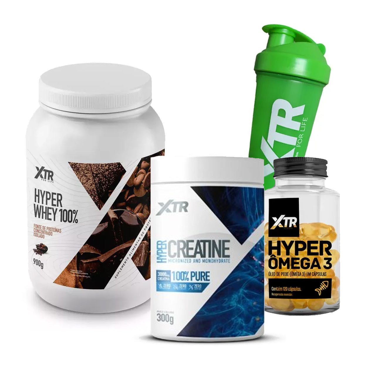 KIT WHEY 100% + CREATINA 300G + OMEGA 3 + Vaso Shaker